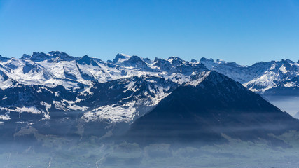 Switzerland, panorama view on Lucerne lake and Alps from Rigi
