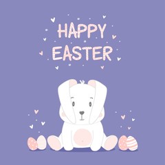 Happy Easter vector print. Easter vector illustration with cute bunny