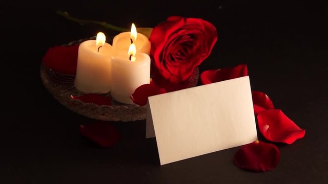 rose, candles, red rose petals