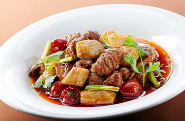 Delicious Chinese cuisine, potatoes fat sausage