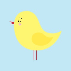 Little cute yellow cartoon chick isolated on a blue background kawaii