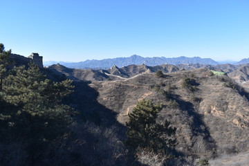 Mountainous landscape at the Great Wall in Jinshanling in winter near Beijing in China