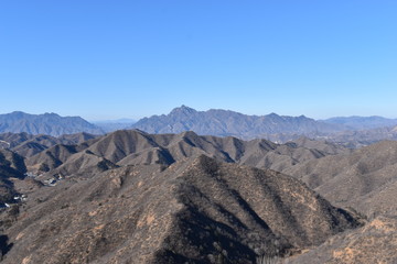 Mountainous landscape at the Great Wall in Jinshanling in winter near Beijing in China