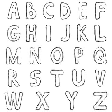 Vector Set of Black Sketch English Alphabet Letters.