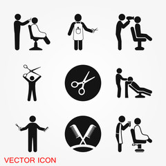 Fototapeta na wymiar Hairdresser icon logo, illustration, vector sign symbol for design
