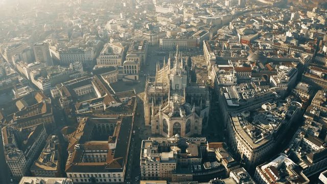 Aerial view of Duomo di Milano or Milan Cathedral. Lombardy, Italy