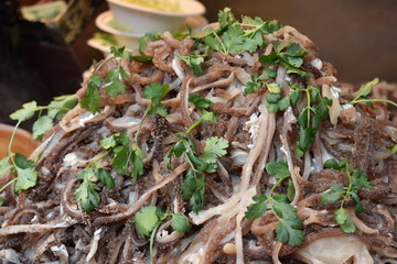 Ingredients for a Chinese soup with pork meat at a local Chinese market in Beijing