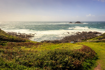 Sunny Cape Cornwall Rocky Coastline