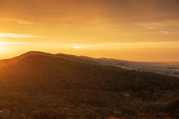 Sunset over village Steinbergen in Germany