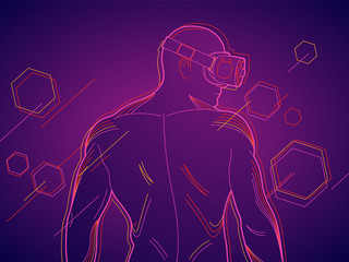 Colorful illustration of modern virtual reality headset