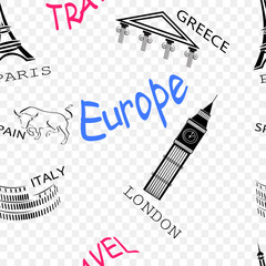 seamless pattern on the theme of travel in Europe