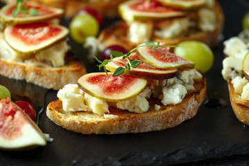 This Fig and Gorgonzola tartines, toast, bruschetta. drizzled with honey.