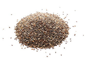 Chia seeds pile isolated on white background