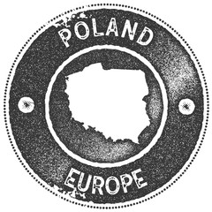 Fototapeta premium Poland map vintage stamp. Retro style handmade label, badge or element for travel souvenirs. Dark grey rubber stamp with country map silhouette. Vector illustration.