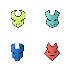 Set of fantastic non-existent animals. Head icons. Logo template for your project. Vector illustration.