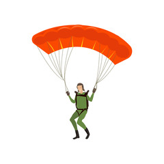 Skydiver engaged in a dangerous sport making jumps in the sky with a parachute. Extreme sport.