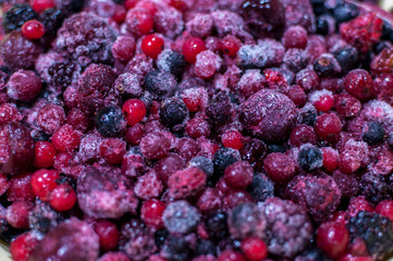 Close-up of frozen berries. Healthy fruit. Natural antioxidant.