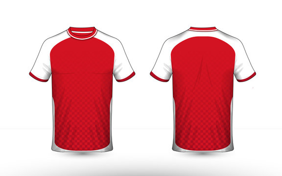 Red and white layout e-sport t-shirt design template