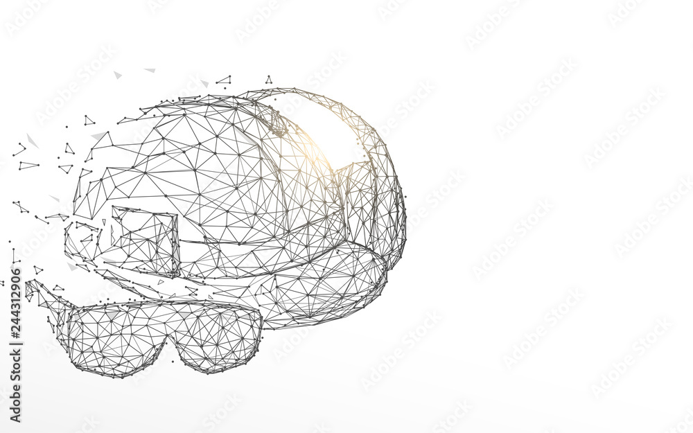 Aufkleber safety helmet with safety gear form lines, triangles and particle style design. illustration vector