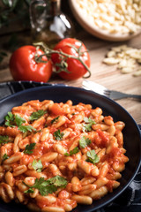 Cavatelli pasta with fresh tomato sauce.