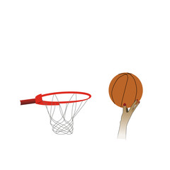 woman's hand puts a basketball in the basket, isolated Illustration vector
