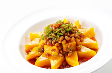 Delicious Chinese cuisine, steamed pumpkin with soy sauce