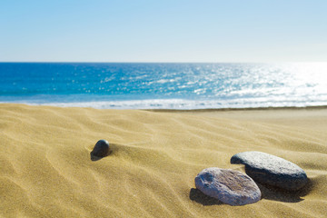 Yellow sand dunes on the background of a beautiful ocean. Nature. Relaxation.