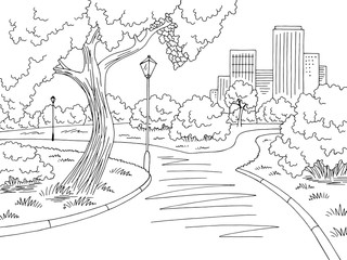 Park graphic black white landscape sketch illustration vector