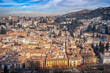 Fototapeta na wymiar Granada city panorama. Panoramic view of the old quarter Albaicin, the historical city center of Granada ,Andalucia, Spain