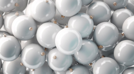 Blank white christmas tree ball stack mockup, 3d rendering. Empty metal bal heap with gold mount...