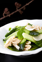 Delicious Chinese cuisine, walnuts mixed with cucumber
