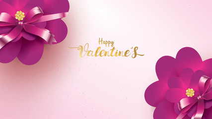 Happy Valentines Day greeting card with pink and purple flower rose shape love. floral background concept suitable for copy space text Wallpaper, flyers, invitation, posters, brochure, banners