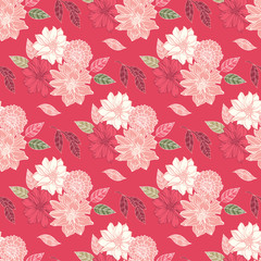 Seamless vector hand drawn pattern of blossoms and fresh branches. Floral contour background for textile or book covers, design, graphic art, printing and hobby, invitation