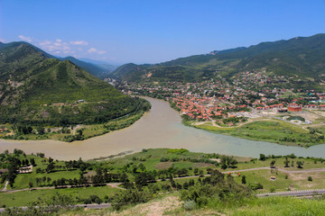 Fototapeta na wymiar View from Djvari on the river Kura and Aragvi