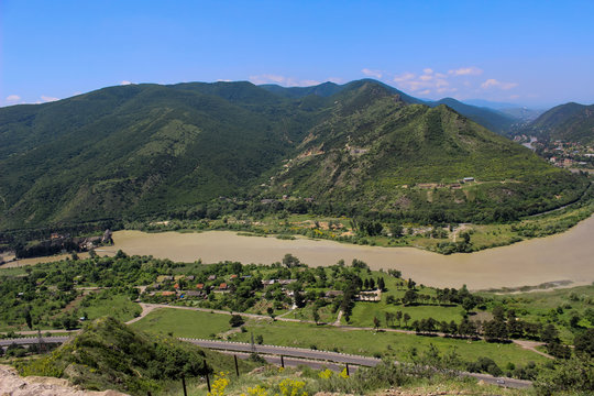 View from Djvari on the river Kura and Aragvi