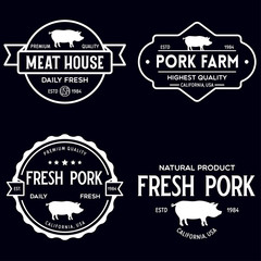 Fototapeta premium Set of premium pork labels, badges and design elements. Logo for butchery, meat shop, steak house, farm etc.