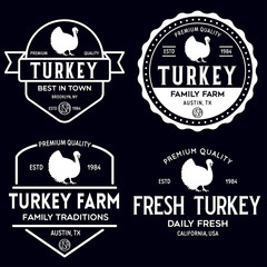 Set of premium turkey labels, badges and design elements. Logo for butchery, meat shop, steak house, farm etc.