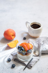 Granola muesli and yogurt with fresh berries and fruit