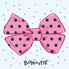 Vector perfect bow of pink fabric black dots pattern vector decoration for hair meme. Useful elements for your design