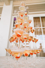pyramid of champagne glasses