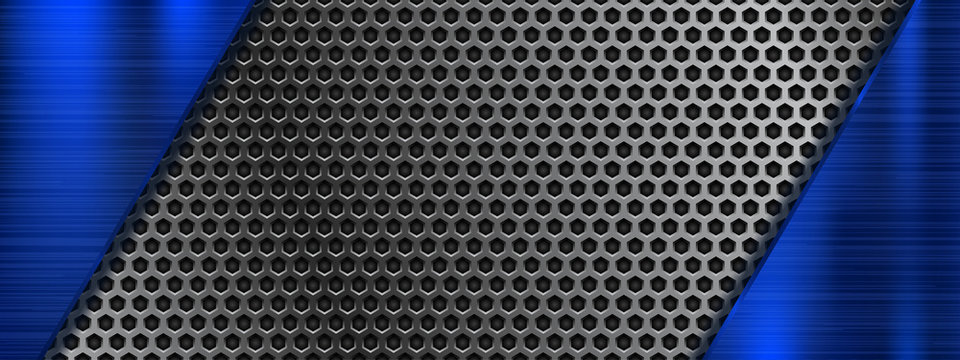 Metal perforated 3d texture with blue elements