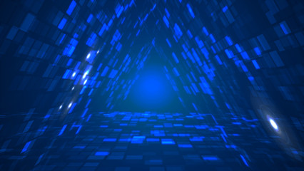 Fototapeta premium Abstract futuristic triangle data tunnel blue background. Information technology graphic illustration concept.