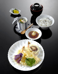 Delicious Japanese cuisine, set meal. On black background