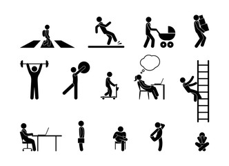 human symbol, stick figure man icon, pictogram people set