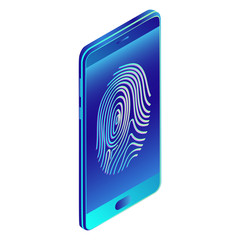 Fingerprint recognition, user identification, authorization, secure access, protection of personal data. Isometric vector image.