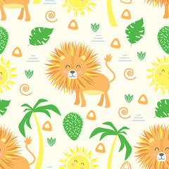seamless pattern with lion in Scandinavian style - vector illustration, eps