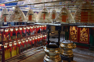 Interieur of Man Mo Temple in Hong Kong