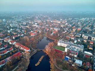 Beautiful panoramic aerial drone view to Cietrzewia ponds or Glinianki Cietrzewia - two water...