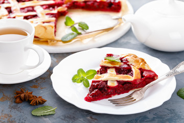 American cherry pie with fresh berries