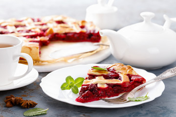 American cherry pie with fresh berries